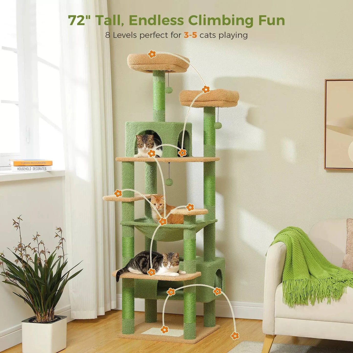 184cm Cat Tree Tower Scratching Post Scratcher Condo House with Bed-2