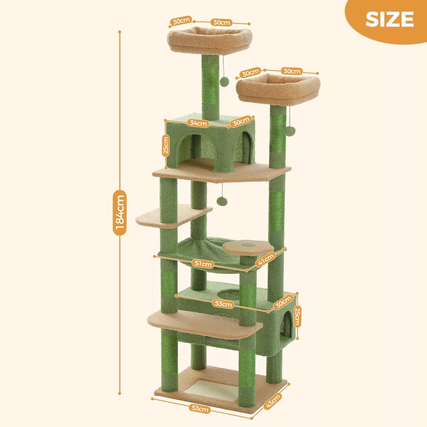 184cm Cat Tree Tower Scratching Post Scratcher Condo House with Bed-1