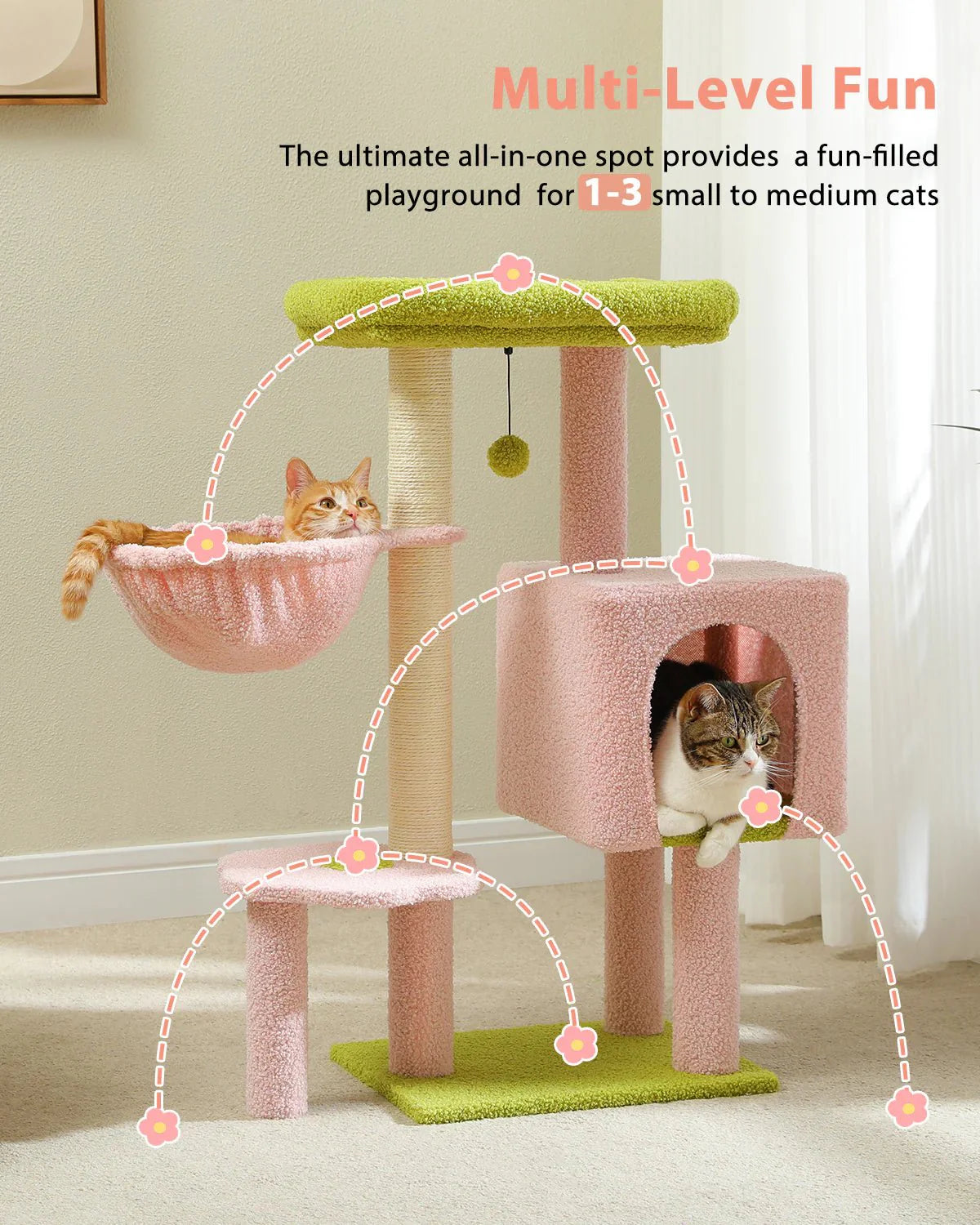 Cat Condo Scratching Post Furniture with Hammock Pink
