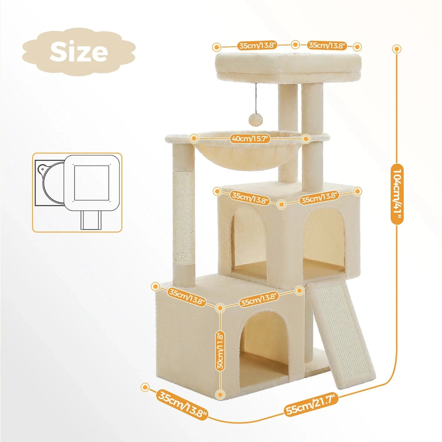 Minimalist 104cm Cat Tree Scratching Tower - Cream-1
