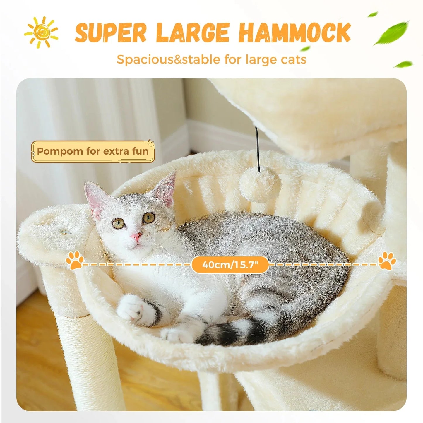 Minimalist 104cm Cat Tree Scratching Tower - Cream-3