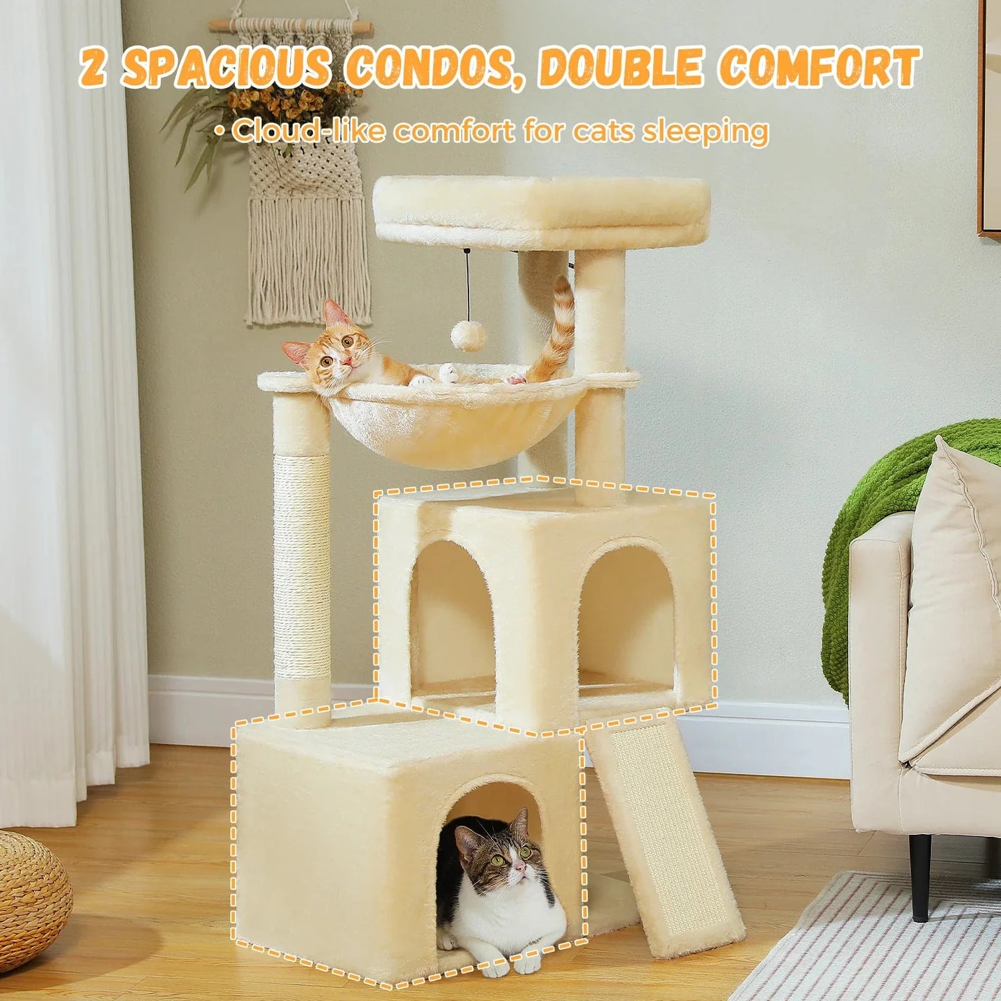 Minimalist 104cm Cat Tree Scratching Tower - Cream-2