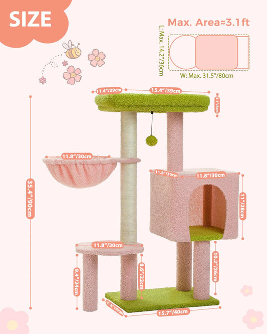Cat Condo Scratching Post Furniture with Hammock Pink