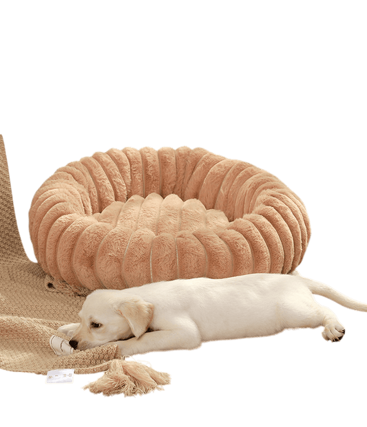 Plush Ribbed Round Pet Bed - Latte-0